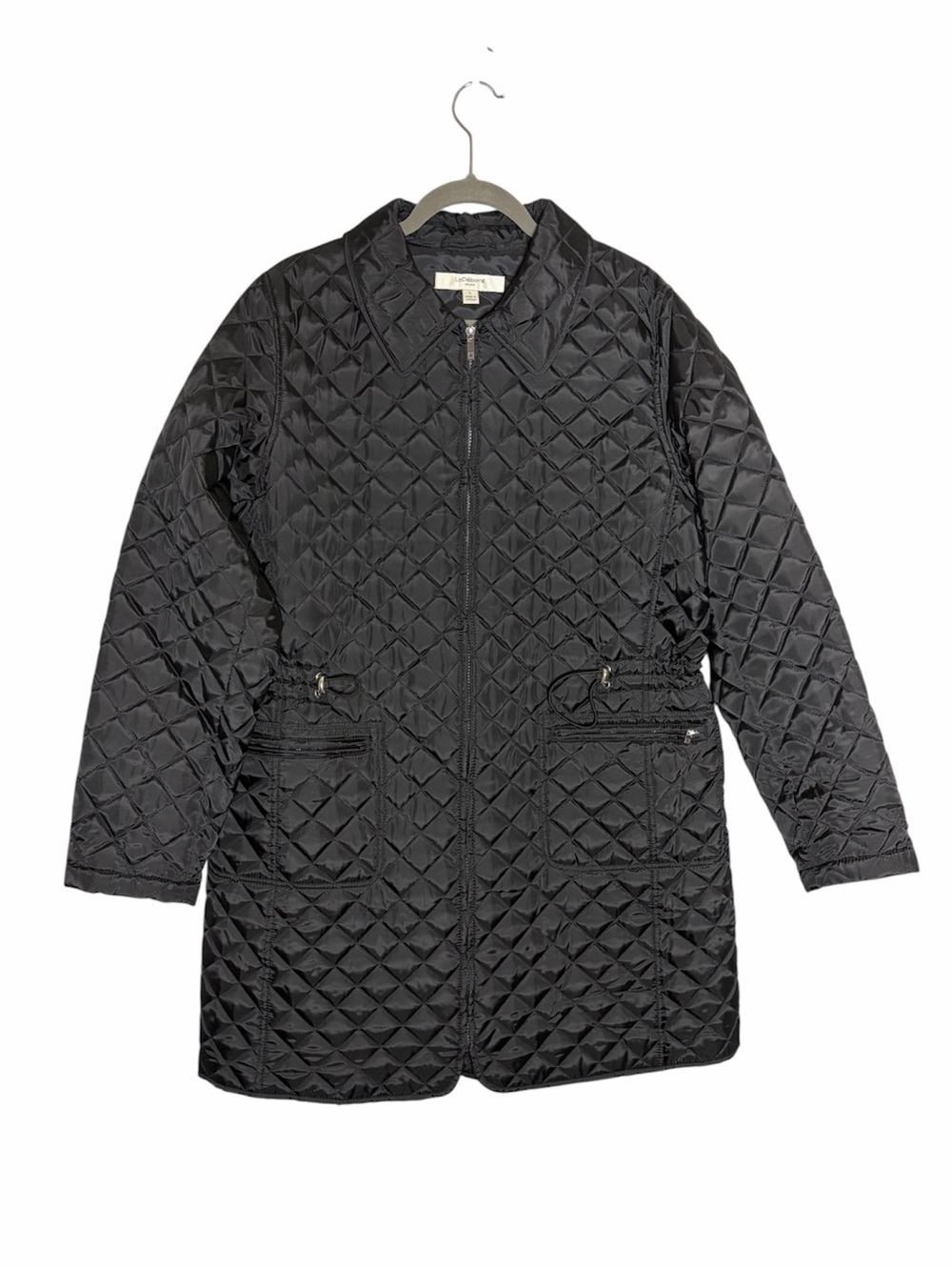 Liz Claiborne Long Quilted Black Jacket Coat Size Large